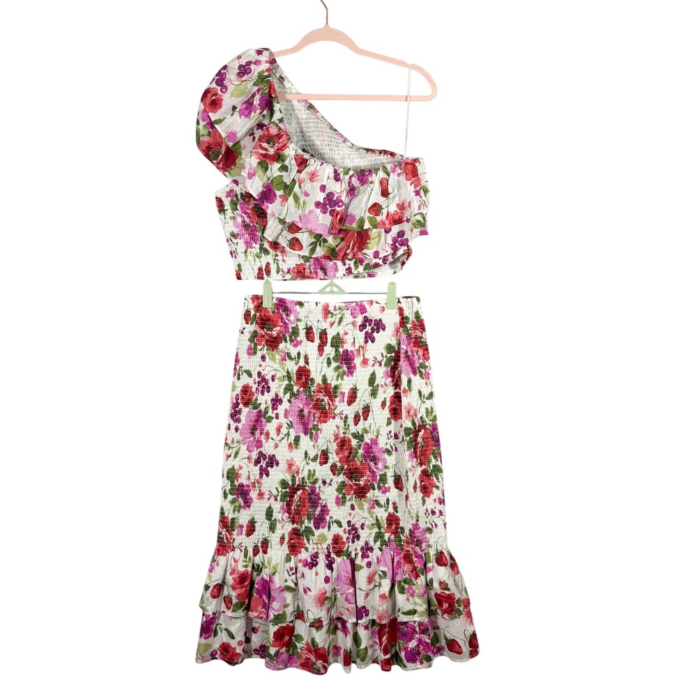 Abercrombie & Fitch Floral Fruit One Shoulder Smocked Top Midi Skirt Set XL NWT - Picture 13 of 13